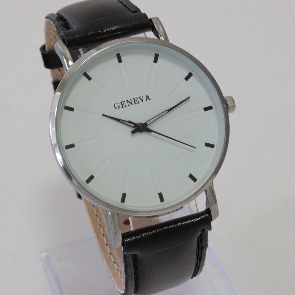 Men's Minimalist Fashion Watch Silver Case White Dial Black Strap 40mm - Picture 2 of 12